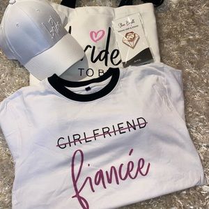Miss to Mrs Gift Bag Hat T-shirt Bride Fiancé White New